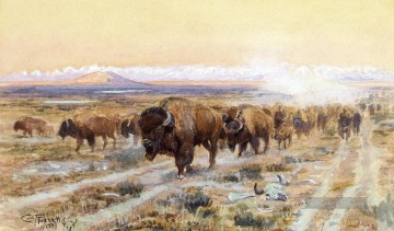  Mer Malerei - Der Bison Trail cattles Westlichen Amerikanischen Charles Marion Russell